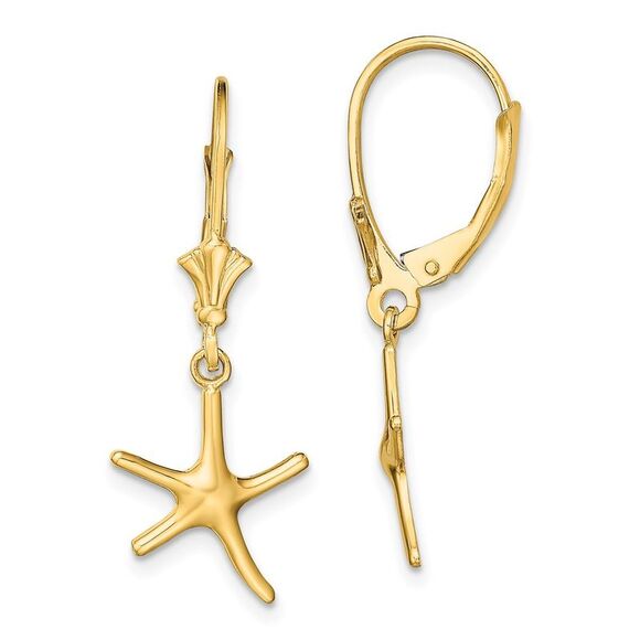 Kazi Luxury 14k Yellow Gold Mini Dancing Starfish Leverback Earrings